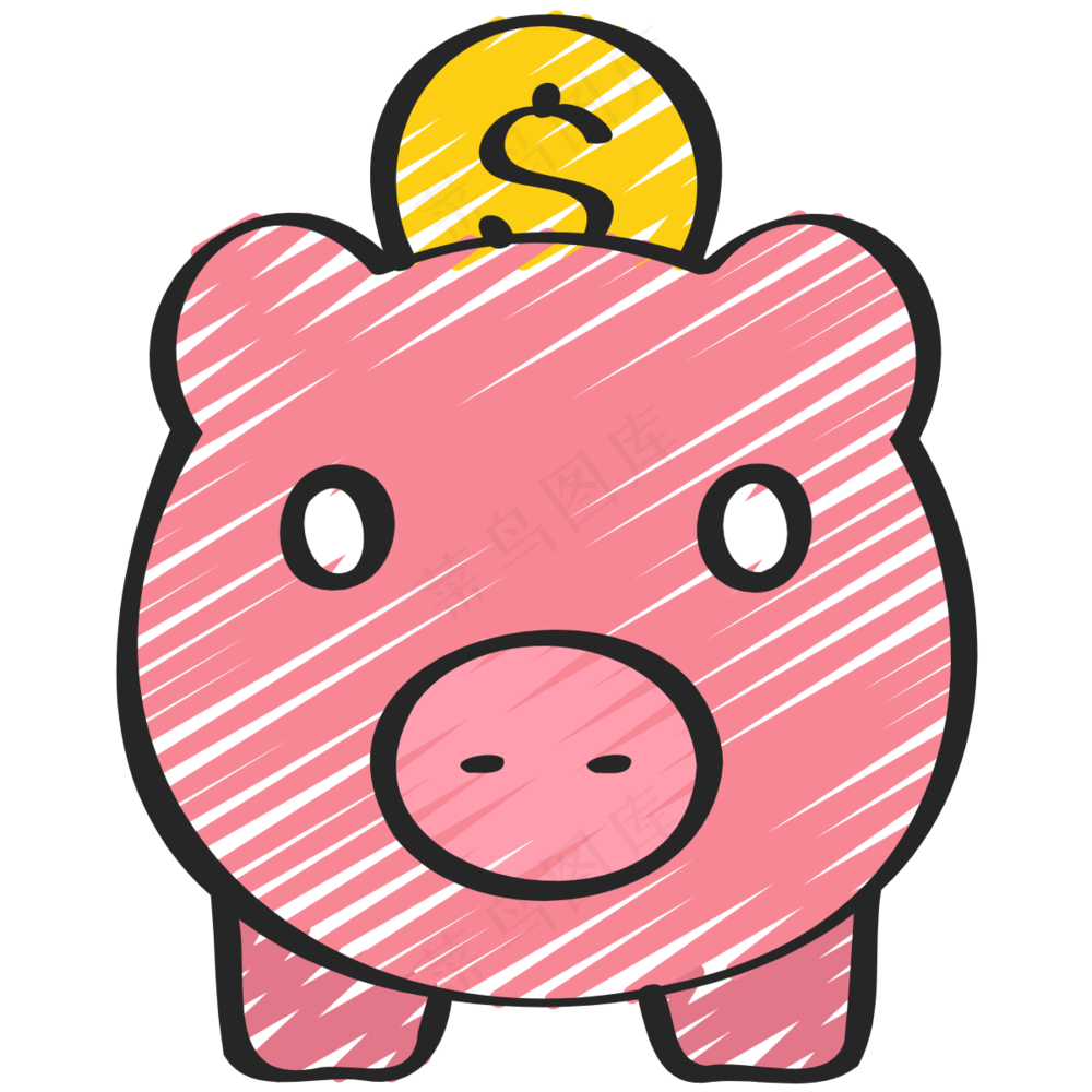 粉色小猪存钱罐 铅笔手绘图标 icon