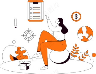 完成工作待办清单 橙色扁平商务插画