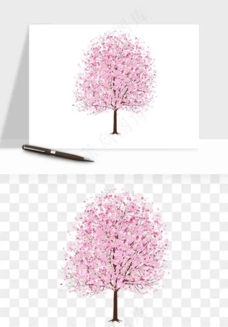 手绘樱花树png免抠