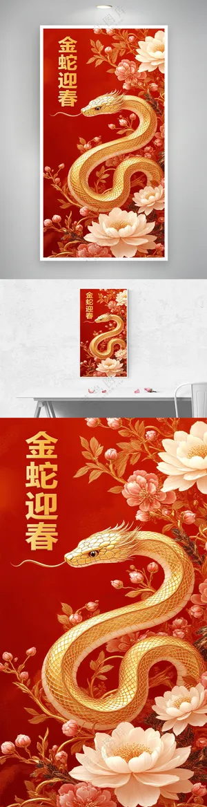 金蛇迎春红金质感新年蛇年海报