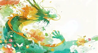 中国龙龙舟绿色创意插画端午节背景