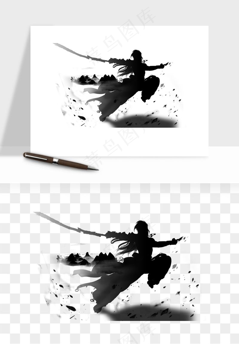 水墨江湖侠客武侠剪影png免抠