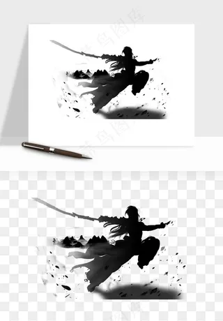 水墨江湖侠客武侠剪影png免抠