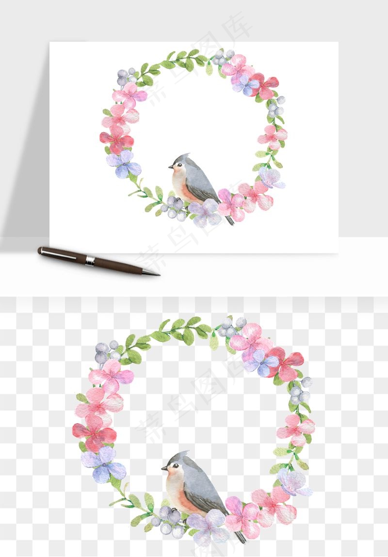 手绘花环边框浪漫png免抠