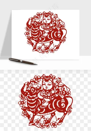 春节福字窗花剪纸png免抠