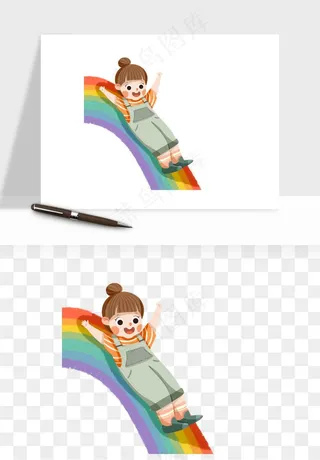 手绘儿童小孩玩耍png免抠
