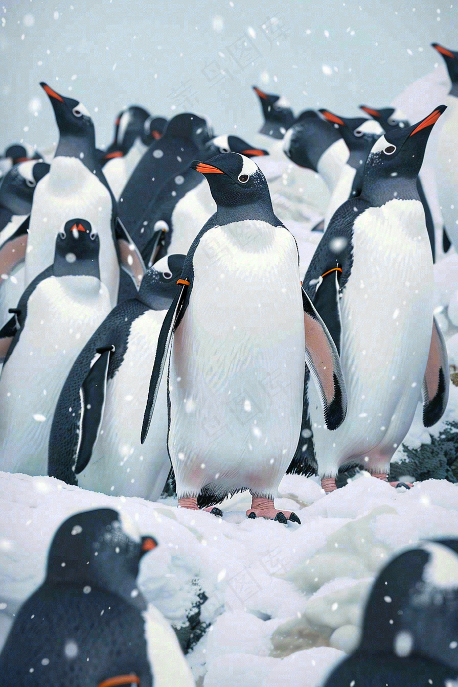 冰雪天地的企鹅寒冷动物摄影图