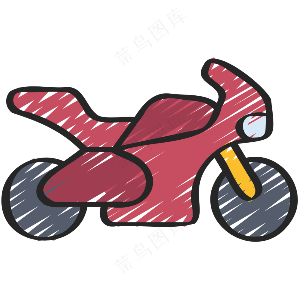  红色摩托车 机车 铅笔手绘图标icon