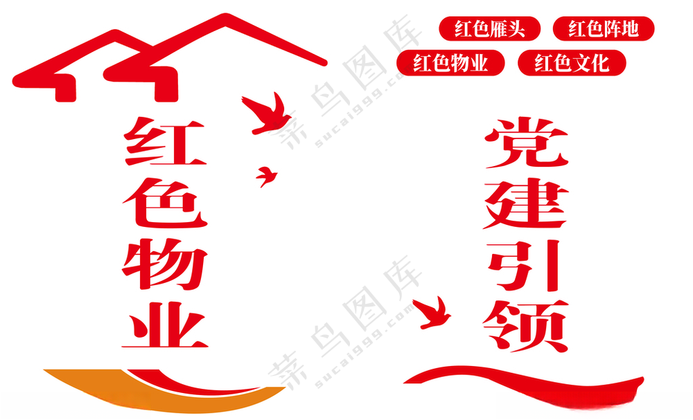 红色物业 党建引领物业文化墙红色物业展板海报