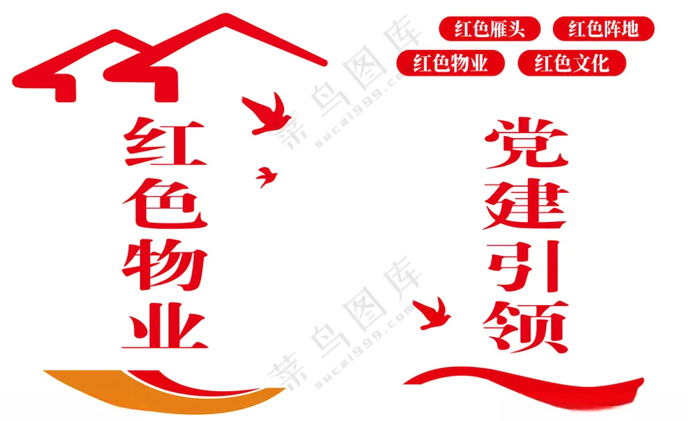 红色物业 党建引领物业文化墙红色物业展板海报