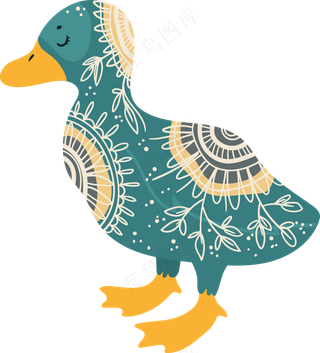  绿色小鸭子 波西米亚风格花纹小动物