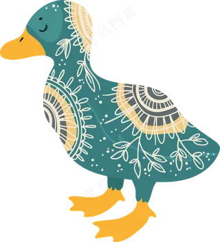  绿色小鸭子 波西米亚风格花纹小动物