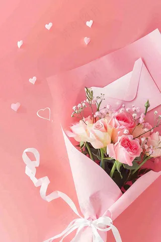 粉色鲜花玫瑰花花束妇女节七夕摄影图
