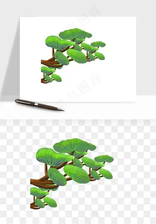 国潮松树松枝松叶png免抠
