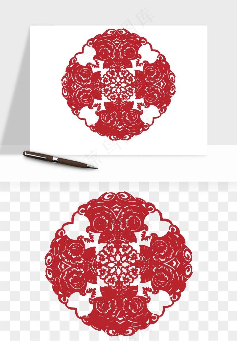 传统窗花剪纸图案png免抠