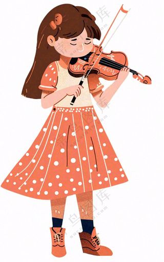拉小提琴的女孩乐器音乐人物卡通插画免抠