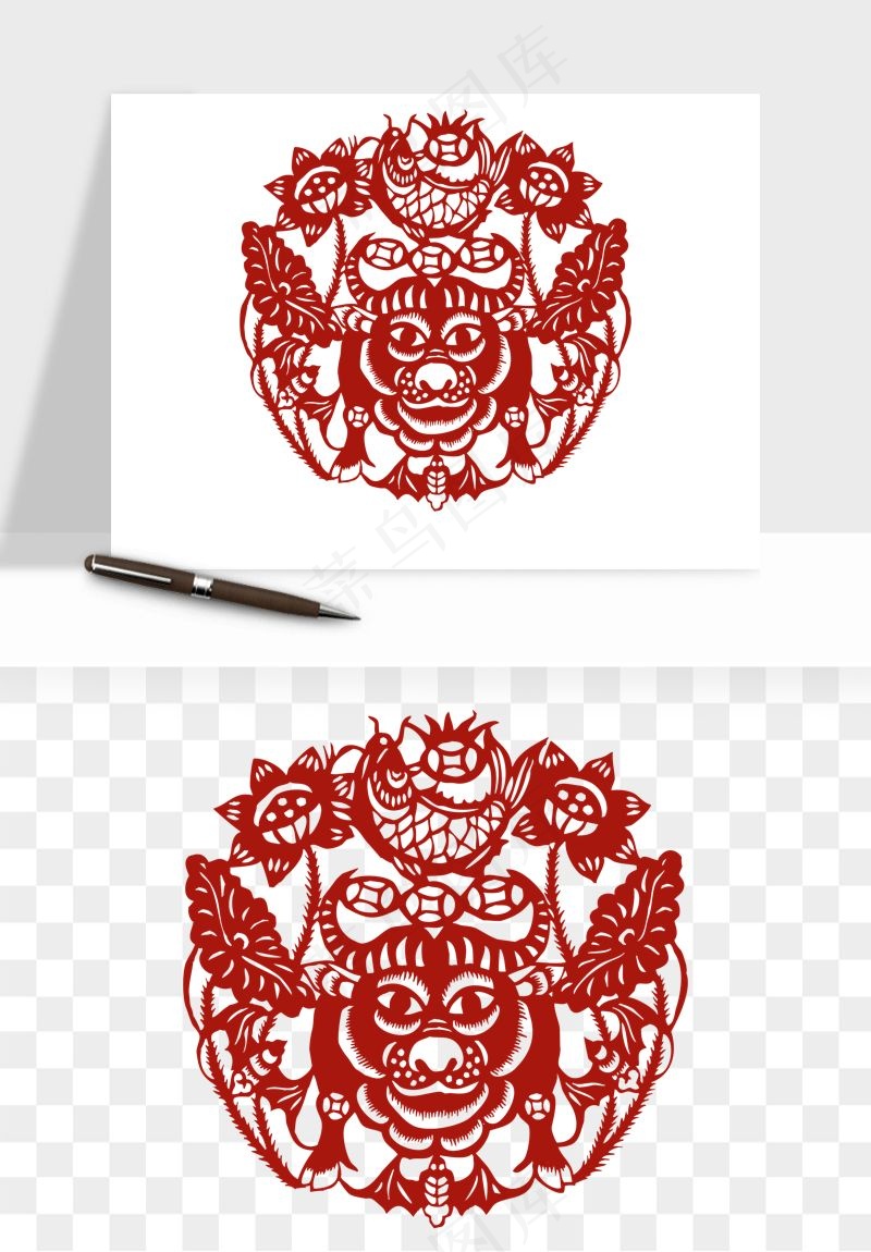 春节福字窗花剪纸png免抠