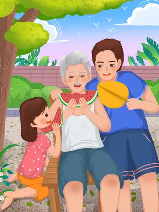 夏日暖色温暖风父亲节插画模板