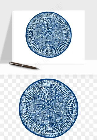 青花瓷花纹花卉图案png免抠