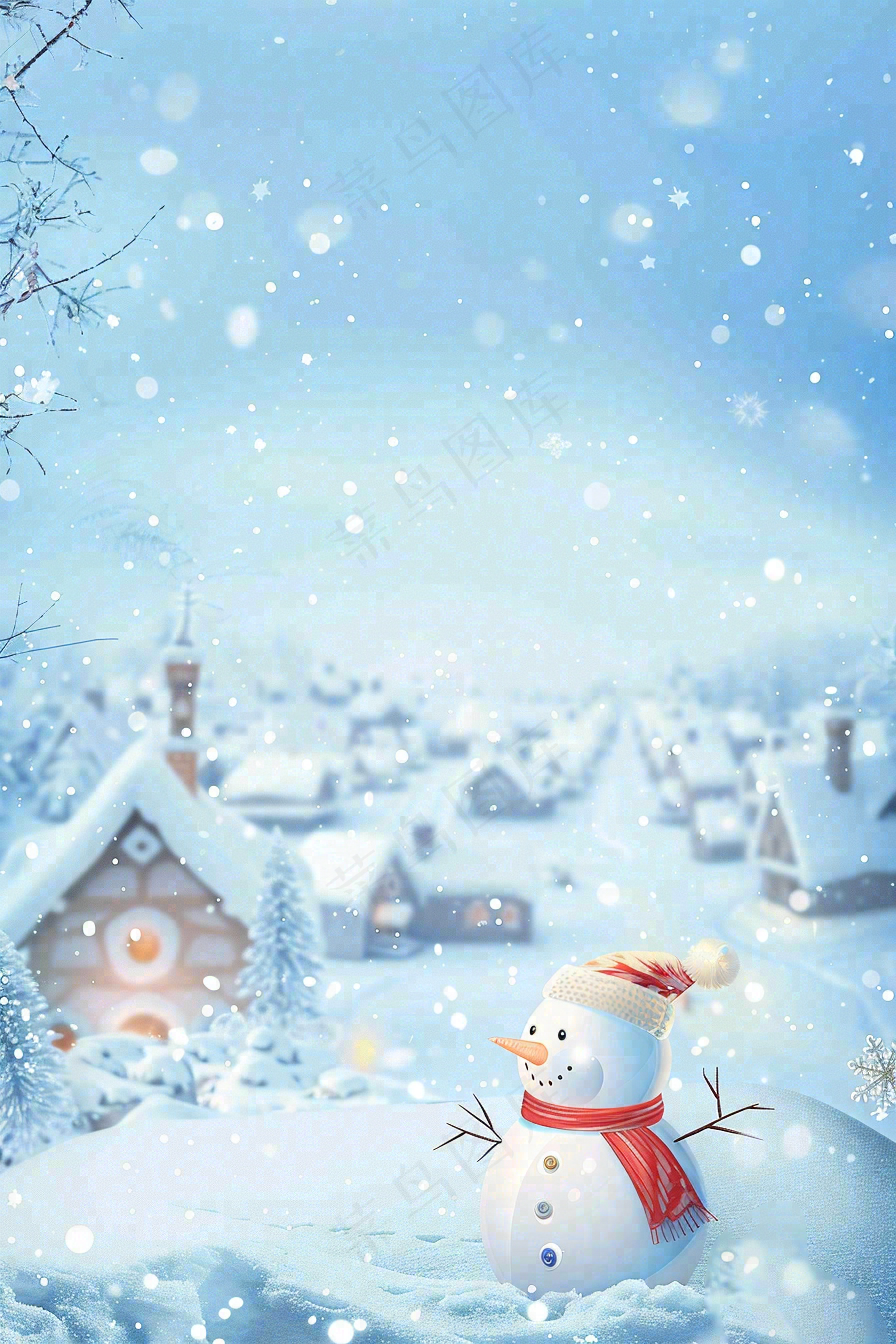 冬天白雪覆盖寒冷唯美雪景小寒插画背景