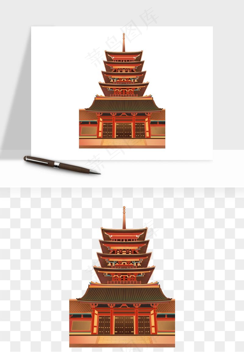 国潮风古建筑古楼古塔鼓楼psd,png免抠图