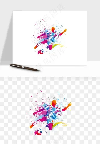 手绘踢足球运动人物png免抠