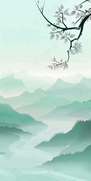 夏天青山绿水国风端午节处暑插画背景