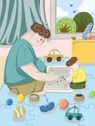 彩色青春风父亲节插画模板