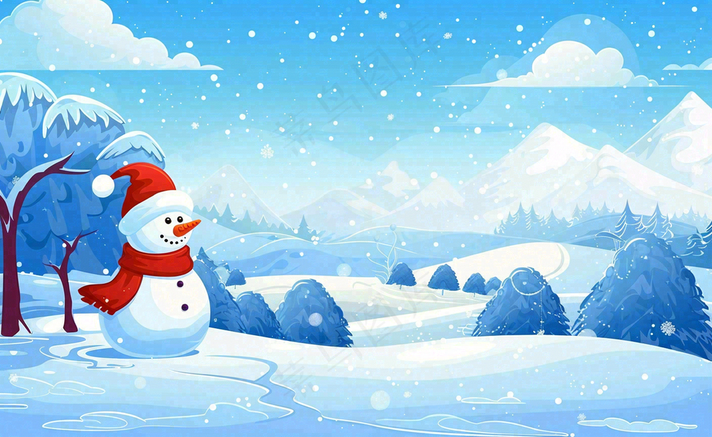 冬天白雪覆盖寒冷唯美雪景大寒插画背景