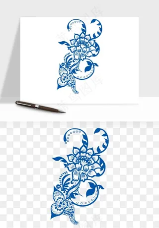 青花瓷花纹花卉图案png免抠
