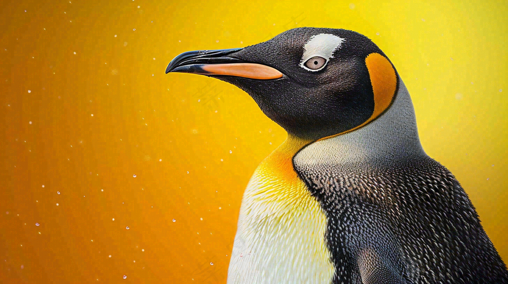企鹅动物细节特写橙色背景摄影图