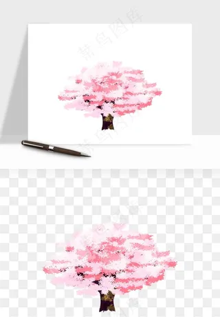 手绘浪漫花树桃花树png免抠