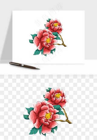 手绘国潮牡丹花花卉图案png免抠