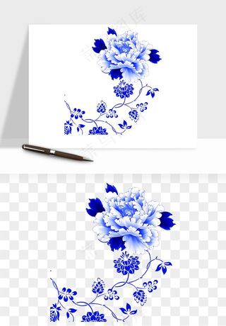青花瓷花纹花卉图案png免抠