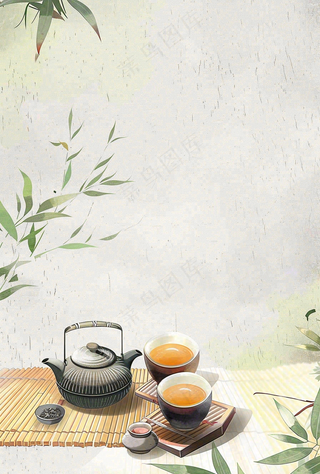 夏天树下饮茶休闲中国风小暑大暑端午节插画背景