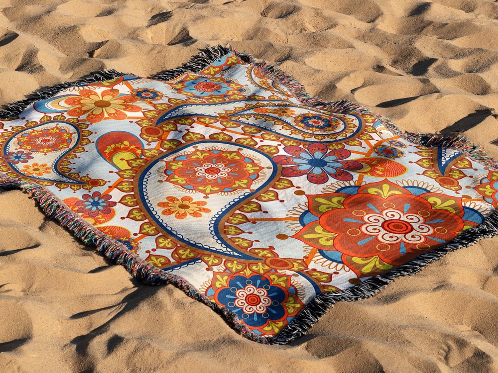 毛毯桌垫地毯被子披肩国潮印花贴图样机PSD模板5