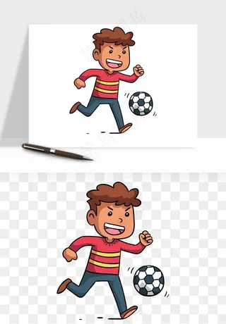 卡通踢足球男孩png免抠
