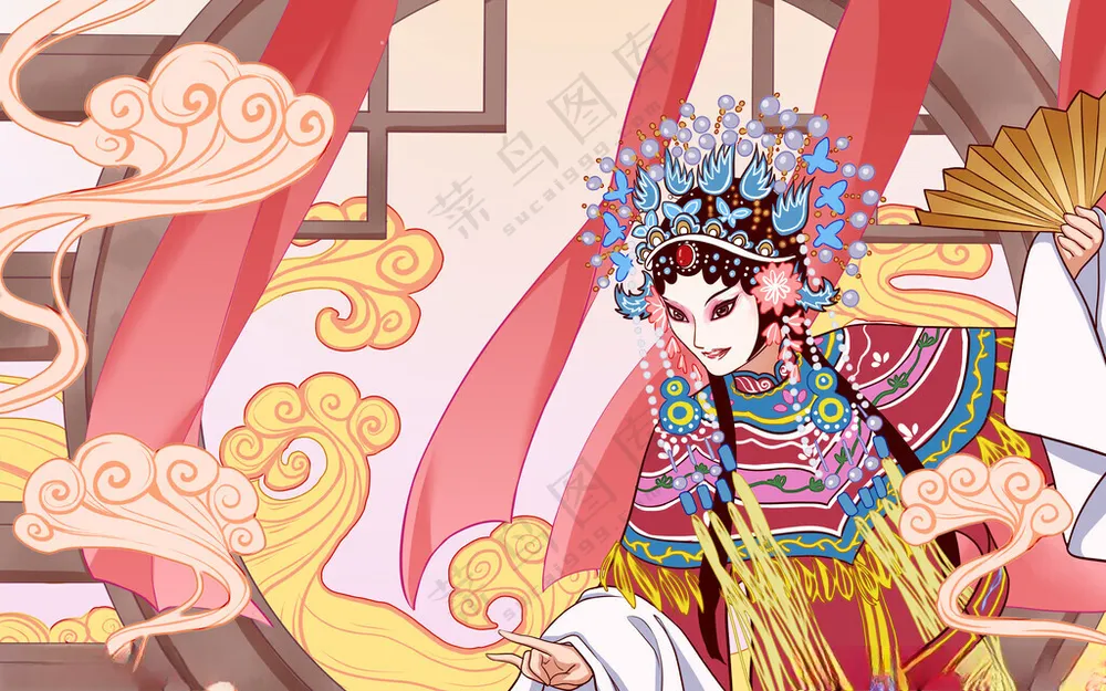 戏曲人物插画国风人物插画299DPI海报