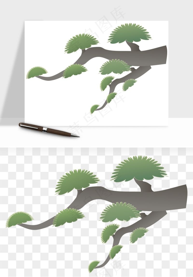 国潮松树松枝松叶png免抠