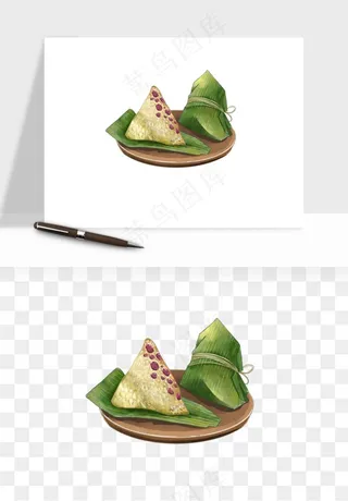国潮粽子手绘肉粽png免抠
