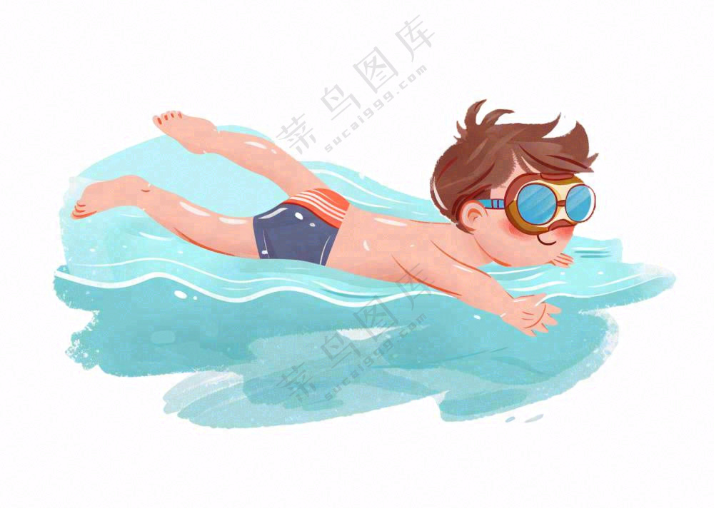 水里游泳的男孩学生运动人物插画免抠