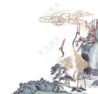 祥云花鸟创意绘画效果免抠图片素材