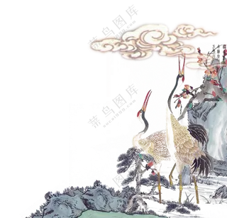祥云花鸟创意绘画效果免抠图片素材