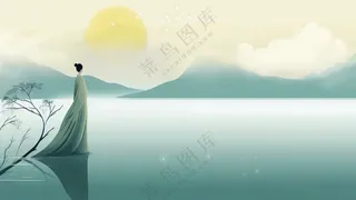 古风古韵山水佳人卡通插画
