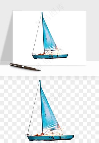 手绘航行帆船png免抠