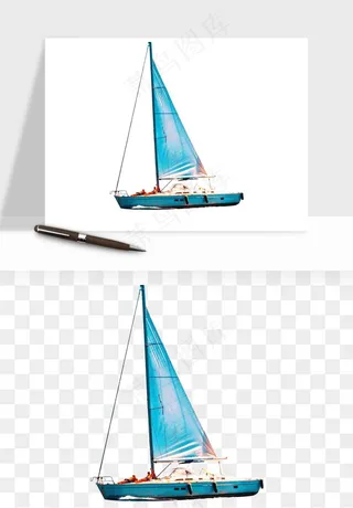 手绘航行帆船png免抠
