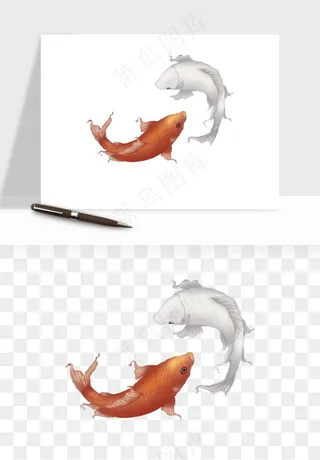 锦鲤鱼手绘水墨png免抠