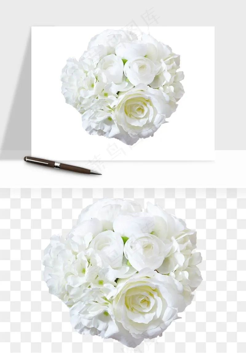 白玫瑰花枝花束png免抠