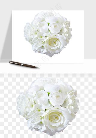 白玫瑰花枝花束png免抠
