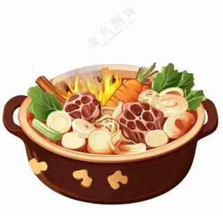 砂锅美食菌菇蔬菜肉类寿喜烧美食插画免抠